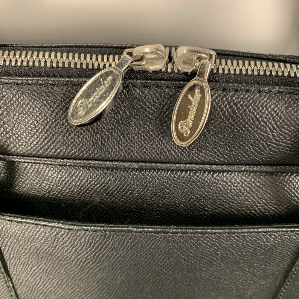 Pineider Black Leather City Chic 2-Handle Large Satchel Bag Briefcase *flaw* - Picture 6 of 16
